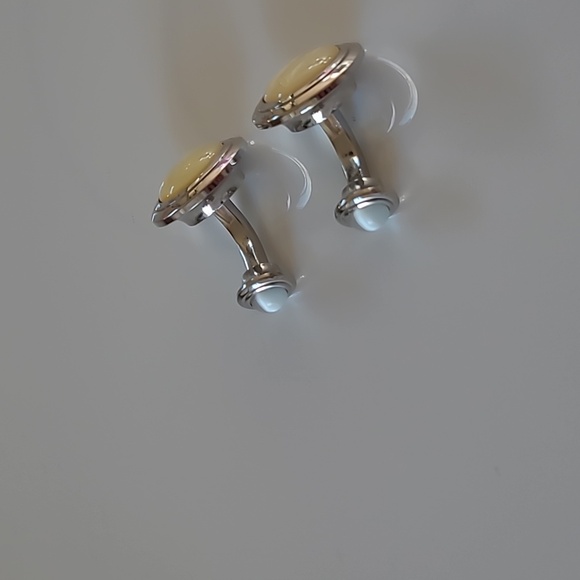 Cufflink metal silver perly stone - Picture 2 of 3
